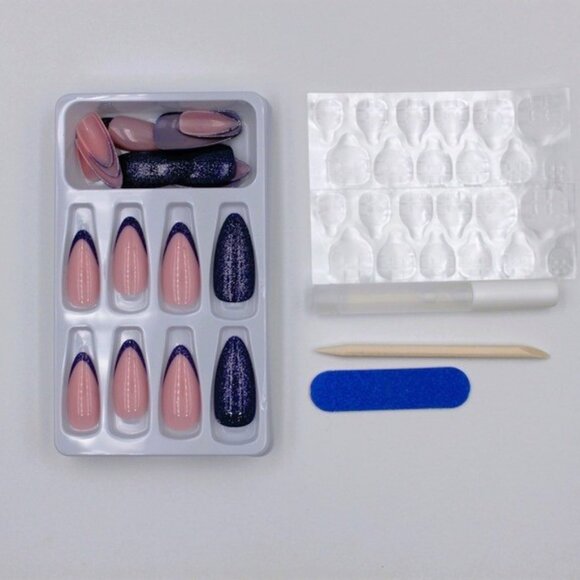 Elegant Almond Press-On Nails – Purple Tips with Glitter Constellation Design - Picture 4 of 4